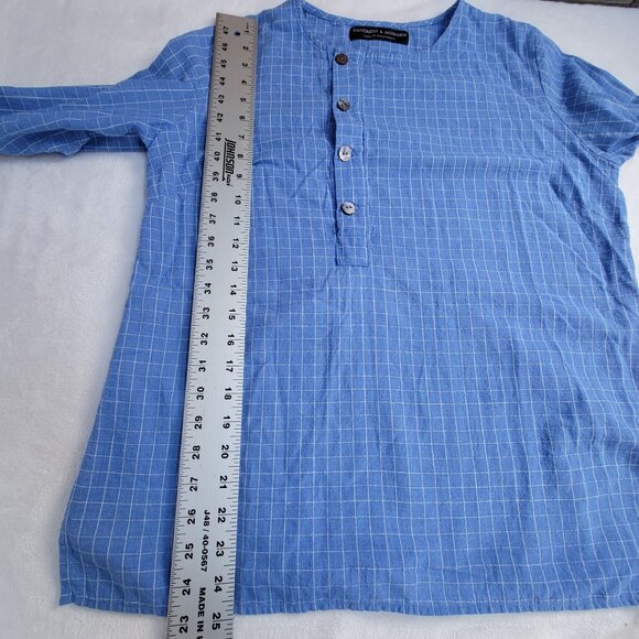 Tancredi & Morgen Womens Blue Checked Long-Sleeve Button-Up Shirt Blouse Medium - Picture 7 of 7